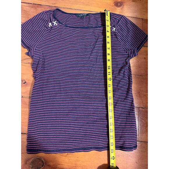 Lauren Ralph Lauren Women's Top, Red/Blue Striped Criss Cross Size L - Picture 7 of 7